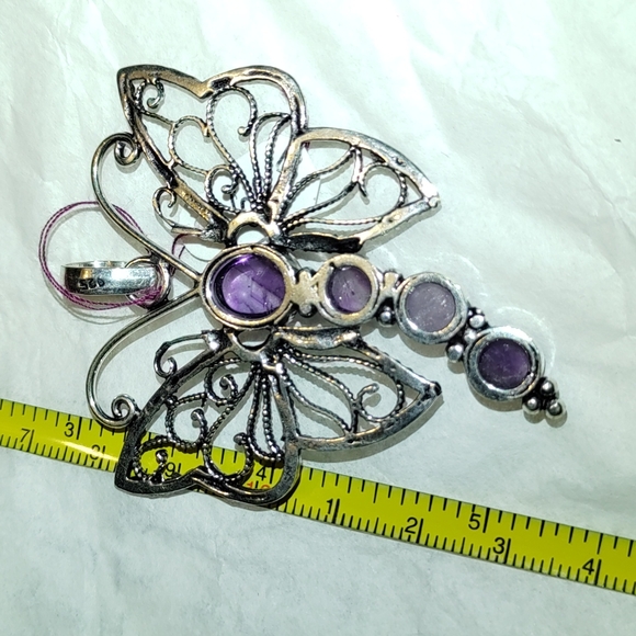 New Large sterling silver Amethyst Butterfly pendant - Picture 4 of 7
